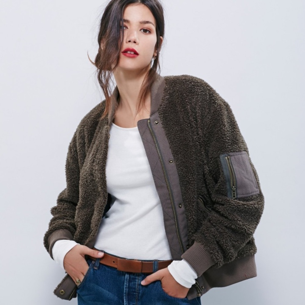 Free People Teddy Aviator Bomber Jacket M